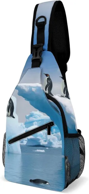 Penguins On The Iceberg Crossbody Small Sling Backpack Sling Bag for Women Men Travel Hiking Chest Bag Daypack