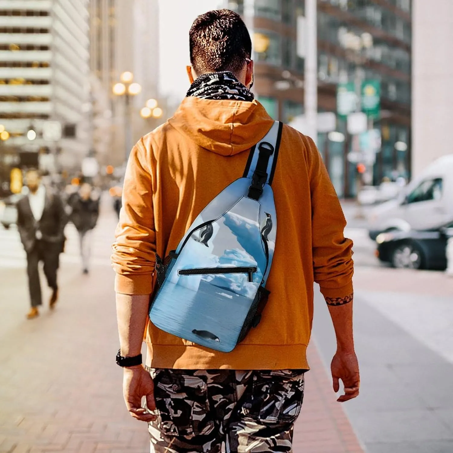 Penguins On The Iceberg Crossbody Small Sling Backpack Sling Bag for Women Men Travel Hiking Chest Bag Daypack