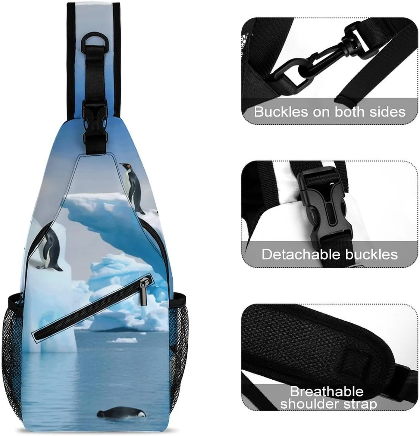 Penguins On The Iceberg Crossbody Small Sling Backpack Sling Bag for Women Men Travel Hiking Chest Bag Daypack