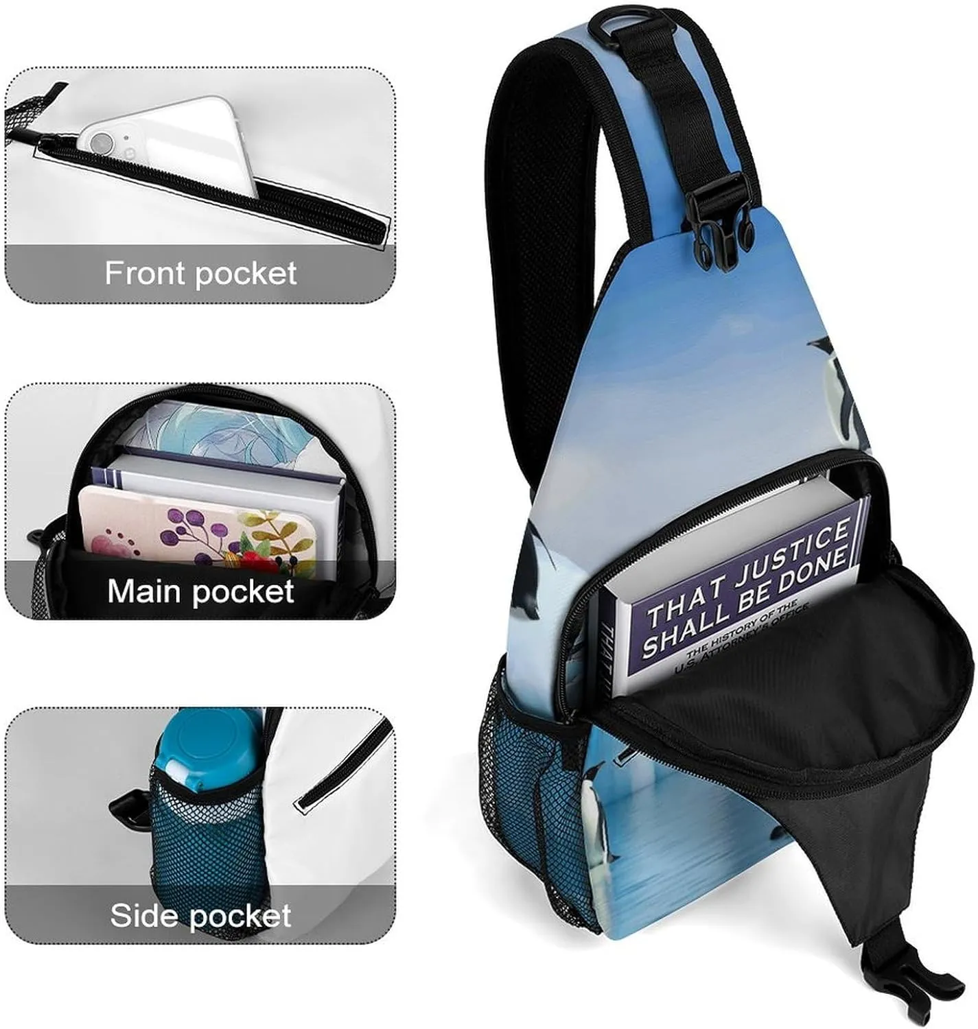 Penguins On The Iceberg Crossbody Small Sling Backpack Sling Bag for Women Men Travel Hiking Chest Bag Daypack