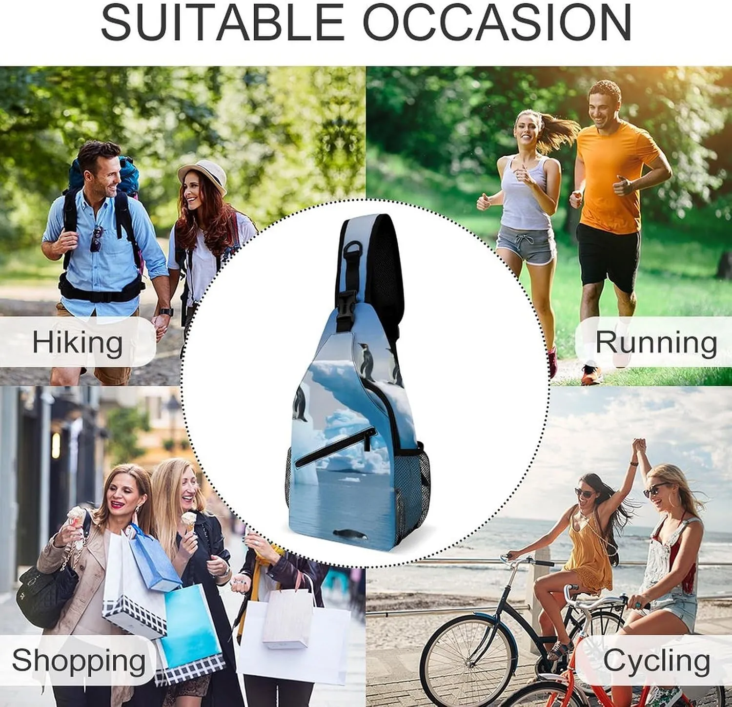 Penguins On The Iceberg Crossbody Small Sling Backpack Sling Bag for Women Men Travel Hiking Chest Bag Daypack
