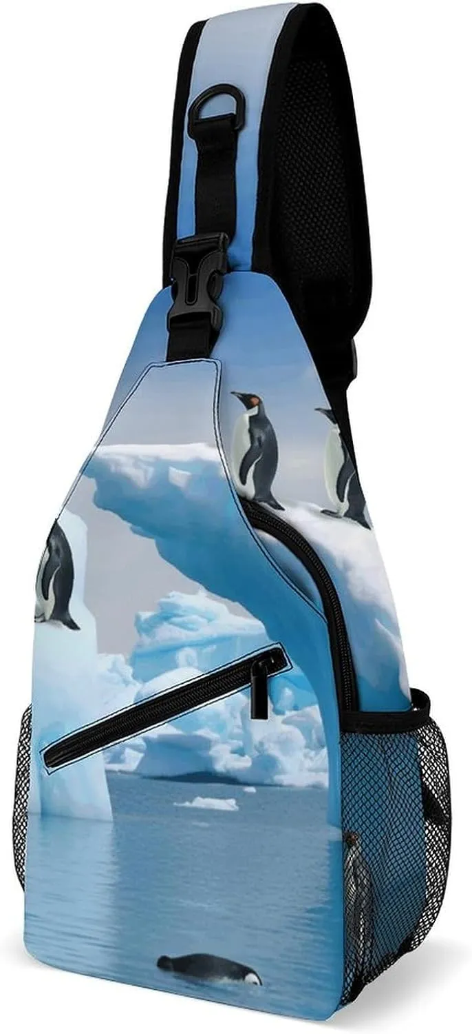 Penguins On The Iceberg Crossbody Small Sling Backpack Sling Bag for Women Men Travel Hiking Chest Bag Daypack