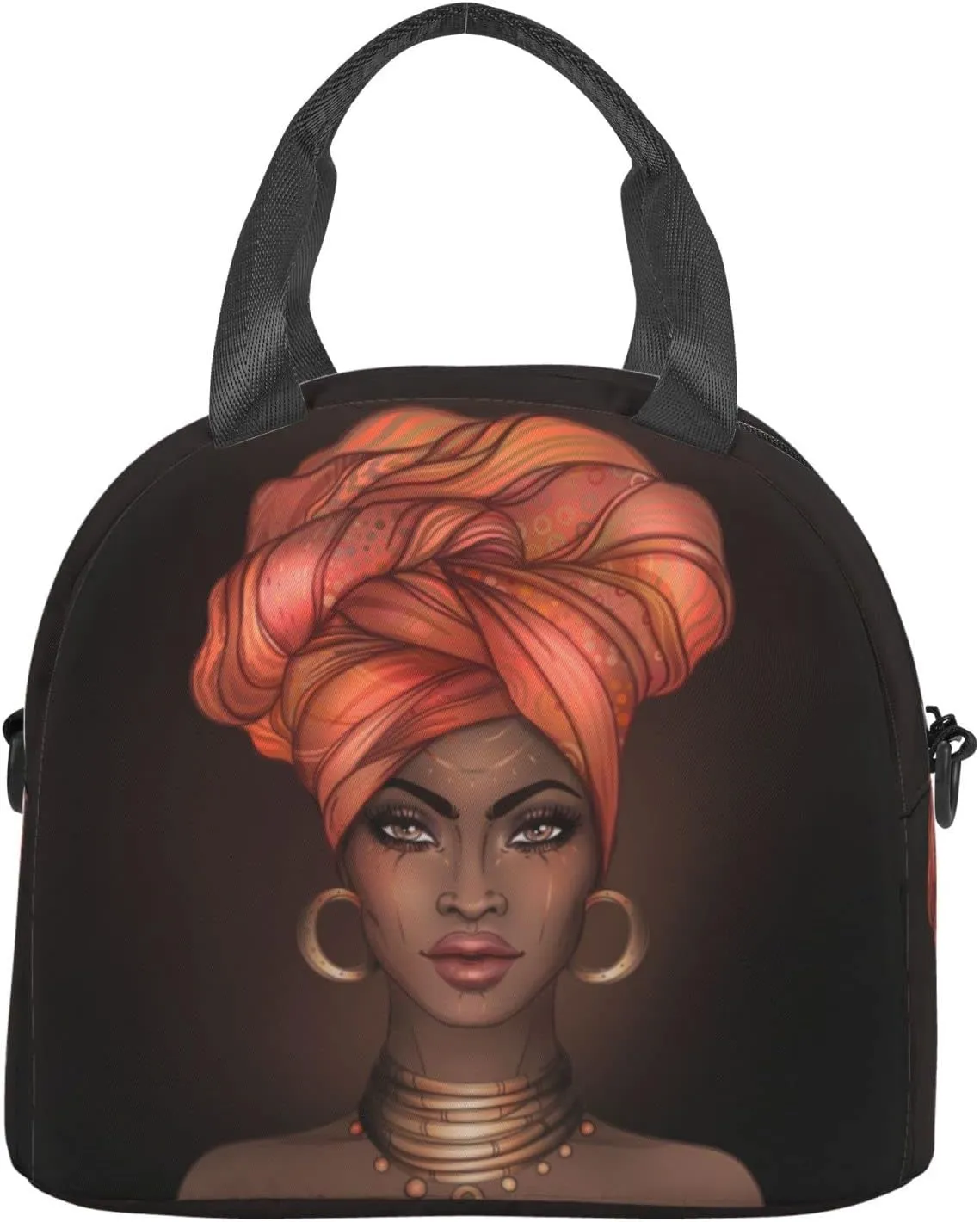Perinsto African American Black Woman Lunch Bag Reusable Insulated Lunch Tote Bag With Adjustable Shoulder Strap For Office Work School Picnic Travel