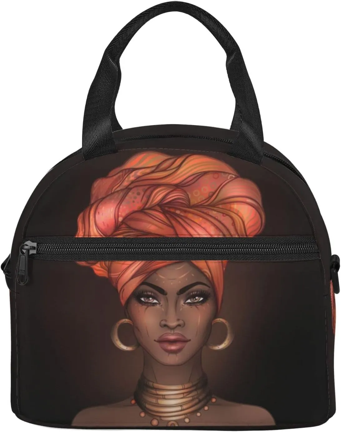 Perinsto African American Black Woman Lunch Bag Reusable Insulated Lunch Tote Bag With Adjustable Shoulder Strap For Office Work School Picnic Travel