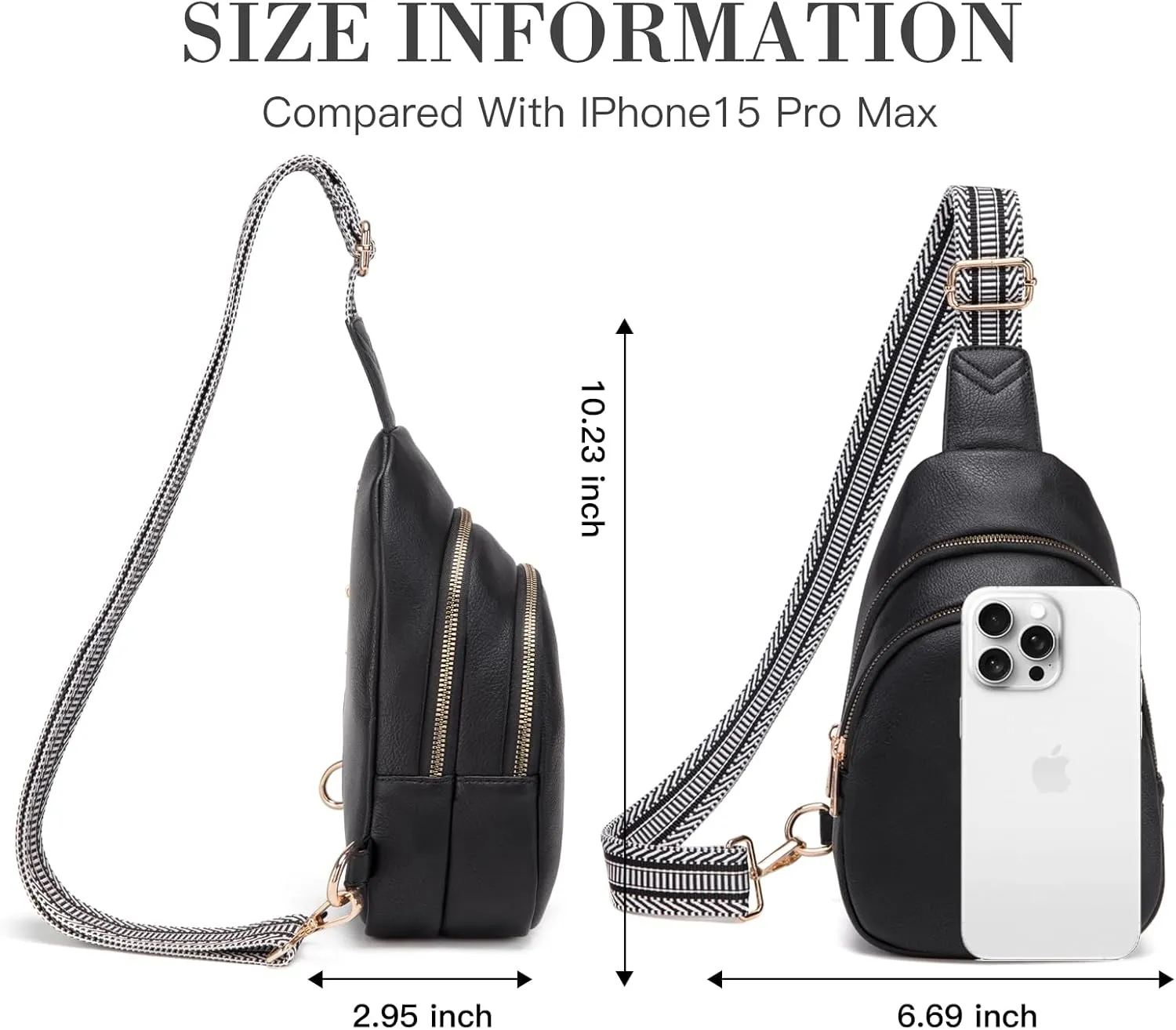 Personalized Gifts for Women Initial Sling Bag PU Leather Crossbody Bags for Women Fanny Pack Cross Body Chest Bag for Travel (Black-G)
