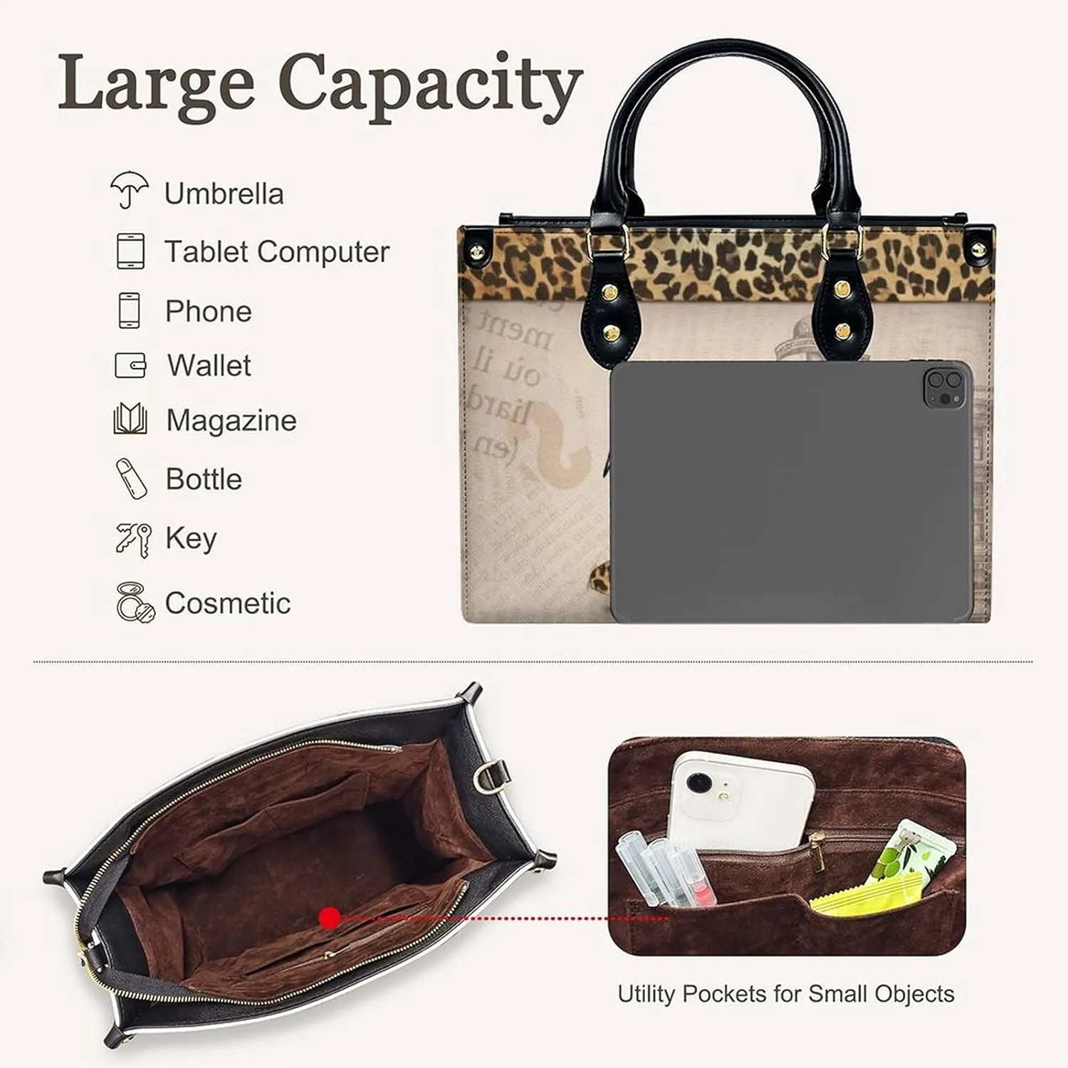 Personalized Leather Handbags for Women - Fashion Casual Shoulder Tote Bag - Gifts for Women Mom Grandma