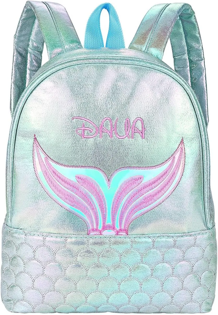 Personalized Mermaid Backpack for Kid Girls, Mini School Bag with Embroidered Name, Pink Purple Green, 12-inch, Ages 3-10 (Mermaid, Pink)