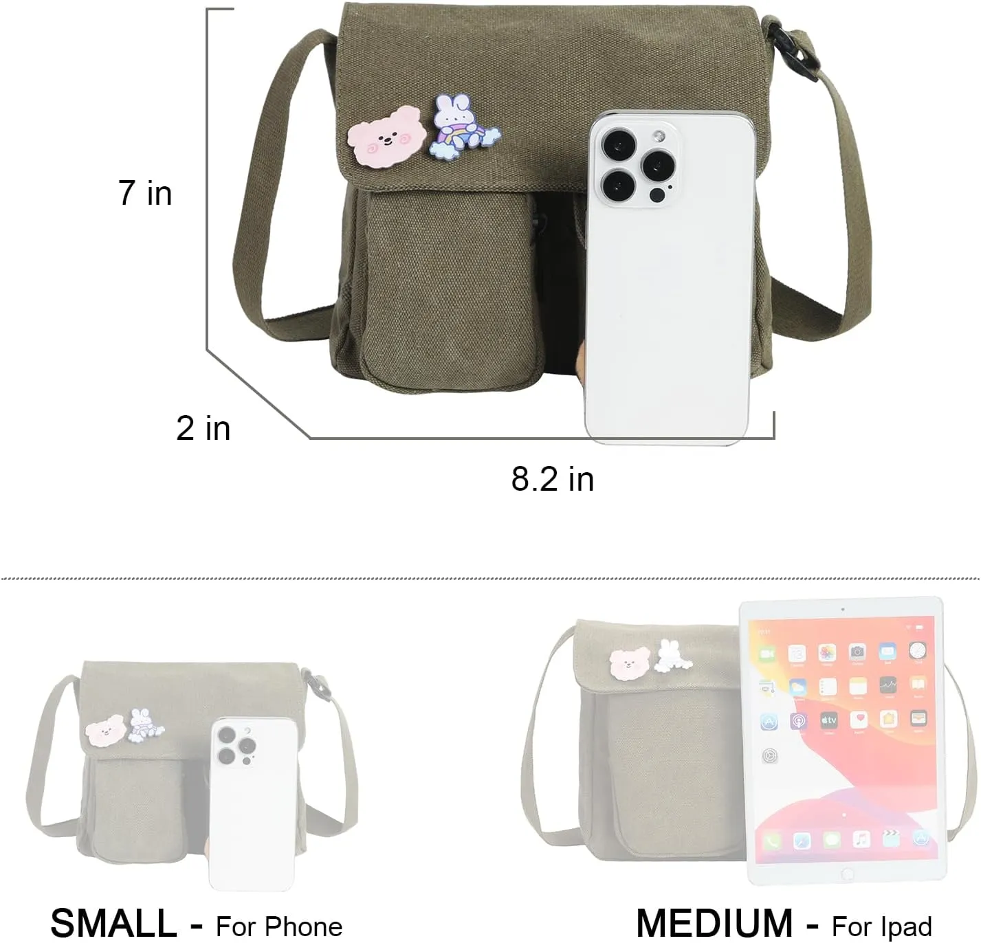 Phaoullzon Kawaii Crossbody Bag Cute Messenger Bags Canvas Shoulder Purse Gifts for Teens