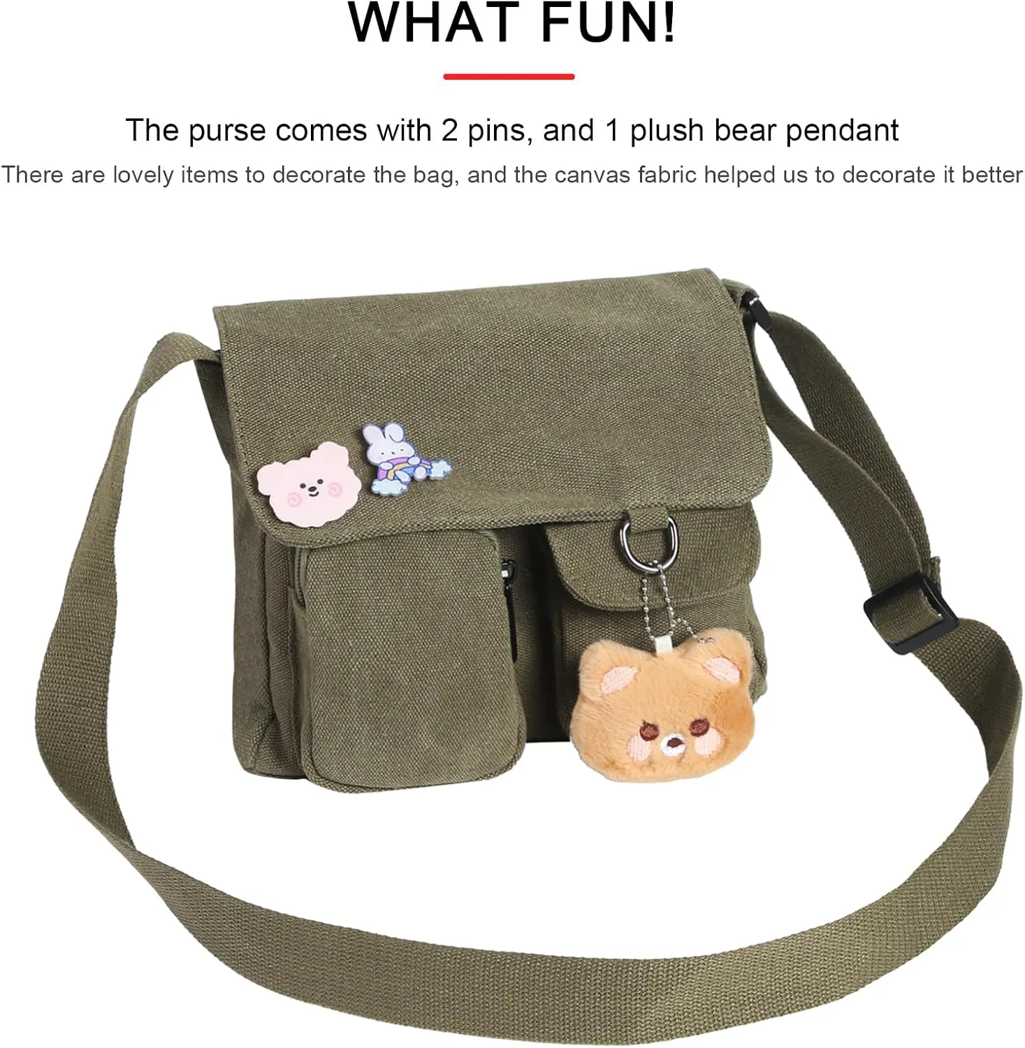 Phaoullzon Kawaii Crossbody Bag Cute Messenger Bags Canvas Shoulder Purse Gifts for Teens