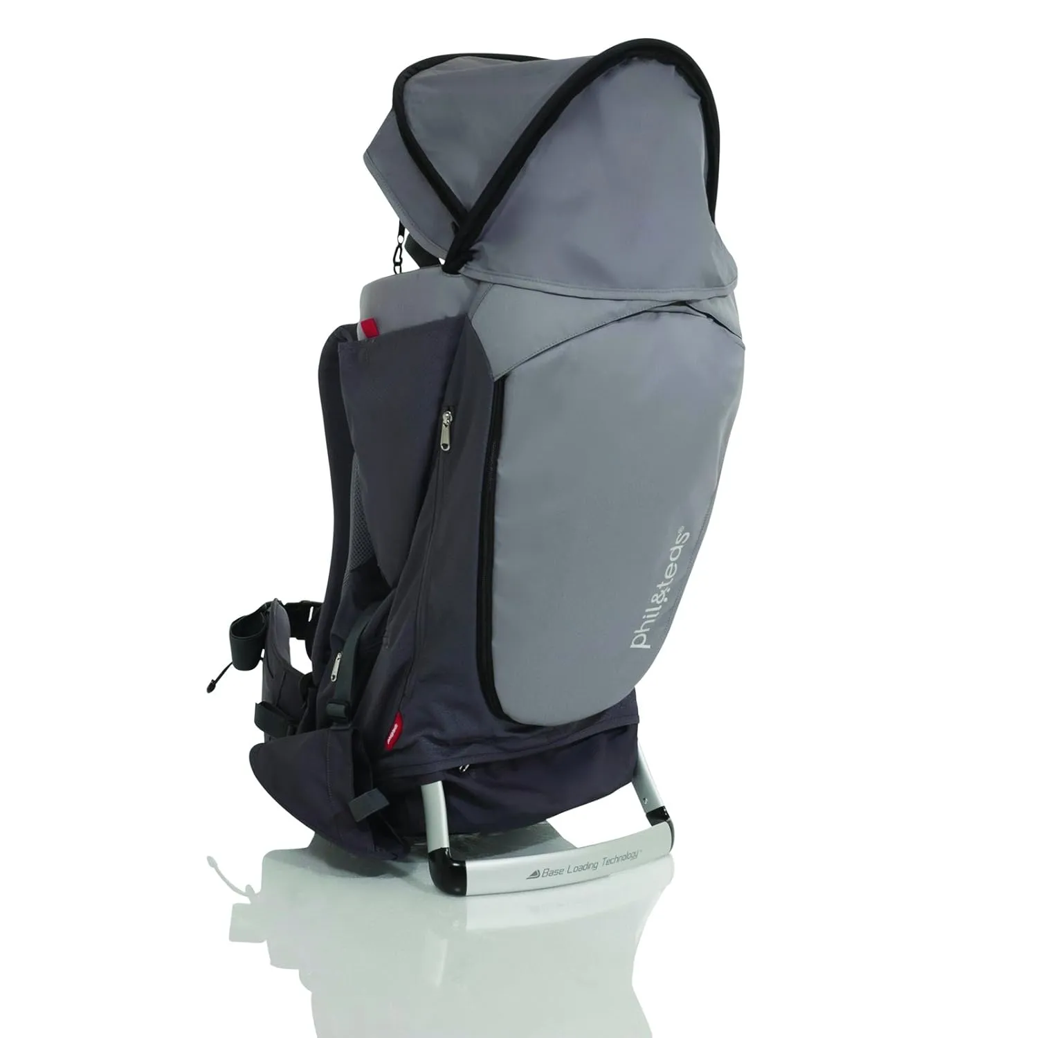 phil&teds Escape Child Carrier Frame Backpack, Red – Height Adjustable Body-Tech Harness - Articulating Dual Core Waist Belt – Includes Hood, Daypack, Change Mat – 30L Storage – 2 Year Guarantee