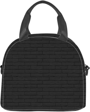 Photorealistic black brick wall as Masonry close up 3D exterior Insulated Adult Lunch Bag with Shoulder Strap for Women Lightweight Reusable Portable Freezable Lunch Tote Bag for Work Picnic