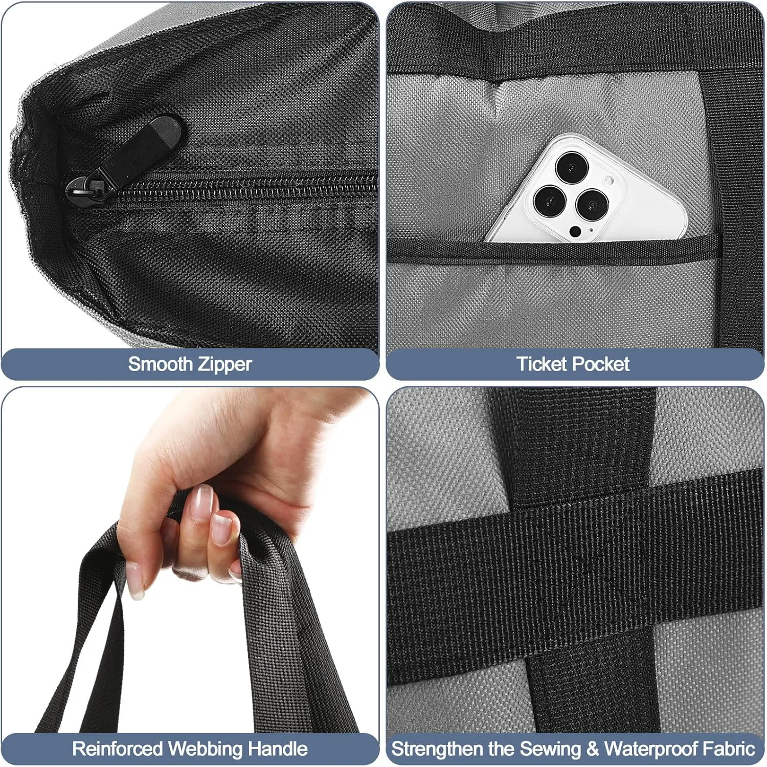 Pickmesh 6 Pcs Large Insulated Cooler Bag with Thermal Foam Insulated Grocery Bags Shopping Bag Food Delivery Bag Travel Insulated Bag Beach Cooler Bags for Grocery, Travel, Beach (Gray)