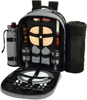 Picnic at Ascot - Deluxe Equipped 2 Person Picnic Backpack with Cooler, Insulated Wine Holder & Blanket - Houndstooth