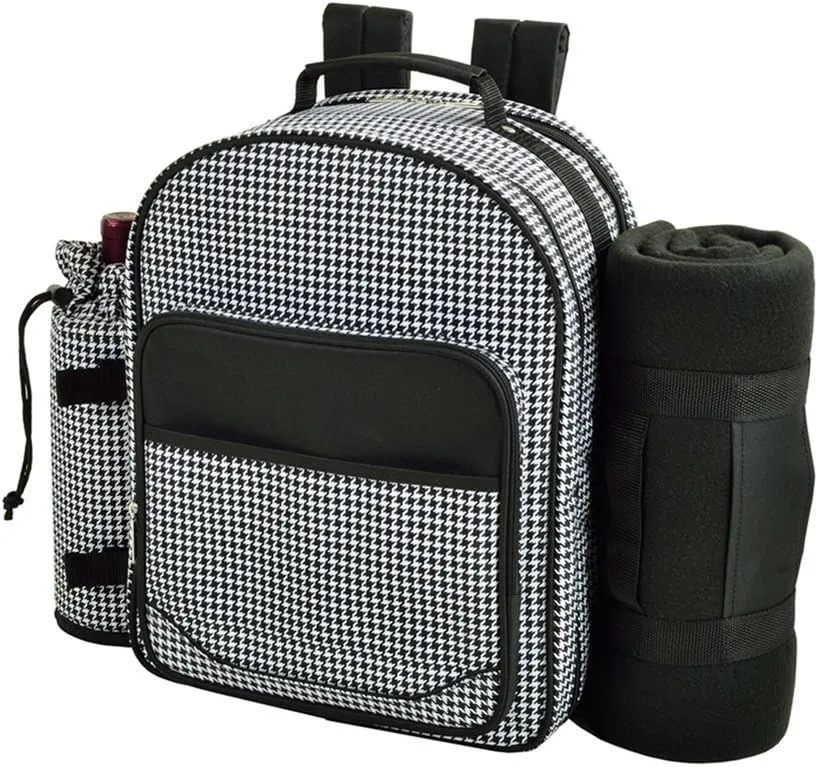 Picnic at Ascot - Deluxe Equipped 2 Person Picnic Backpack with Cooler, Insulated Wine Holder & Blanket - Houndstooth