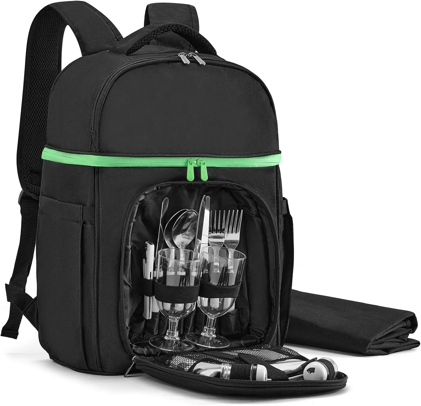Picnic Backpack & Accessories - Picnic Set for 2 Person with 2 Insulated Cooler Compartment, Lightweight Blanket and Cutlery Set, Perfect for Wedding Gifts for Couples and Bridal Shower Gifts
