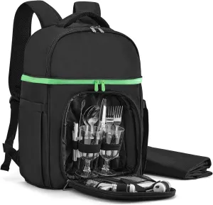 Picnic Backpack & Accessories - Picnic Set for 2 Person with 2 Insulated Cooler Compartment, Lightweight Blanket and Cutlery Set, Perfect for Wedding Gifts for Couples and Bridal Shower Gifts