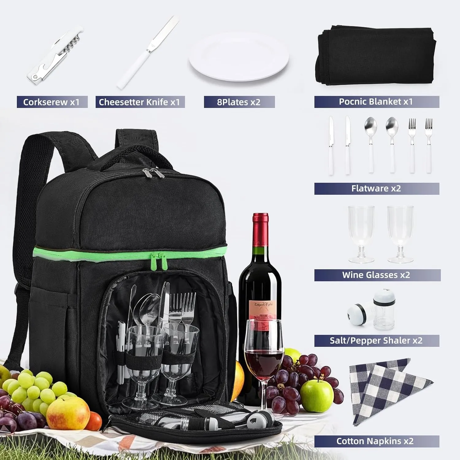 Picnic Backpack & Accessories - Picnic Set for 2 Person with 2 Insulated Cooler Compartment, Lightweight Blanket and Cutlery Set, Perfect for Wedding Gifts for Couples and Bridal Shower Gifts