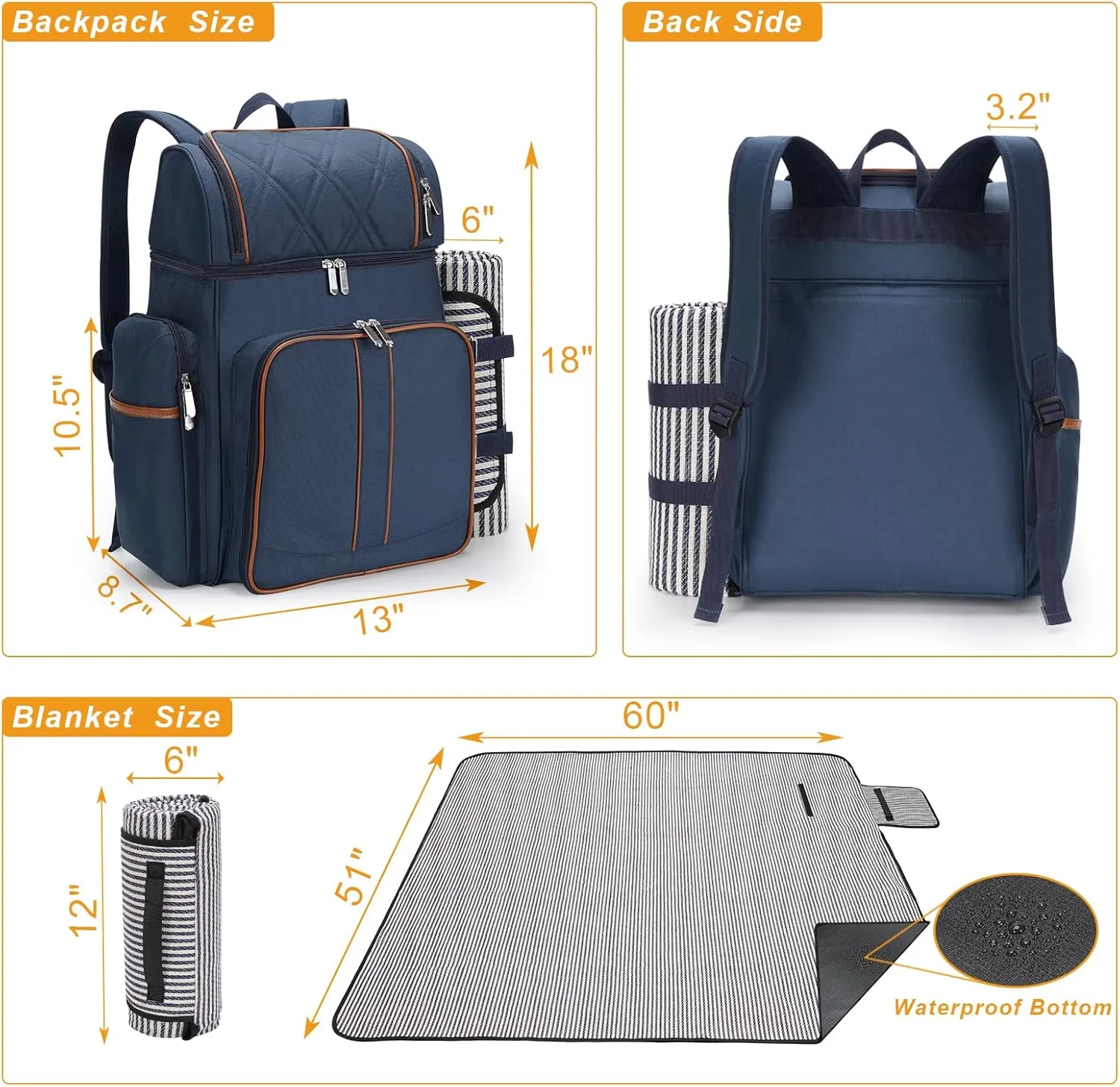 Picnic Backpack for 4,Picnic Basket Set,Leakproof Picnic Bag,Beach Cooler Backpack with Insulated Cooler Wine Pouch,Picnic Blanket, Double Deck Picnic Backpack for Beach,Camping,Park(BrushedKhaki)