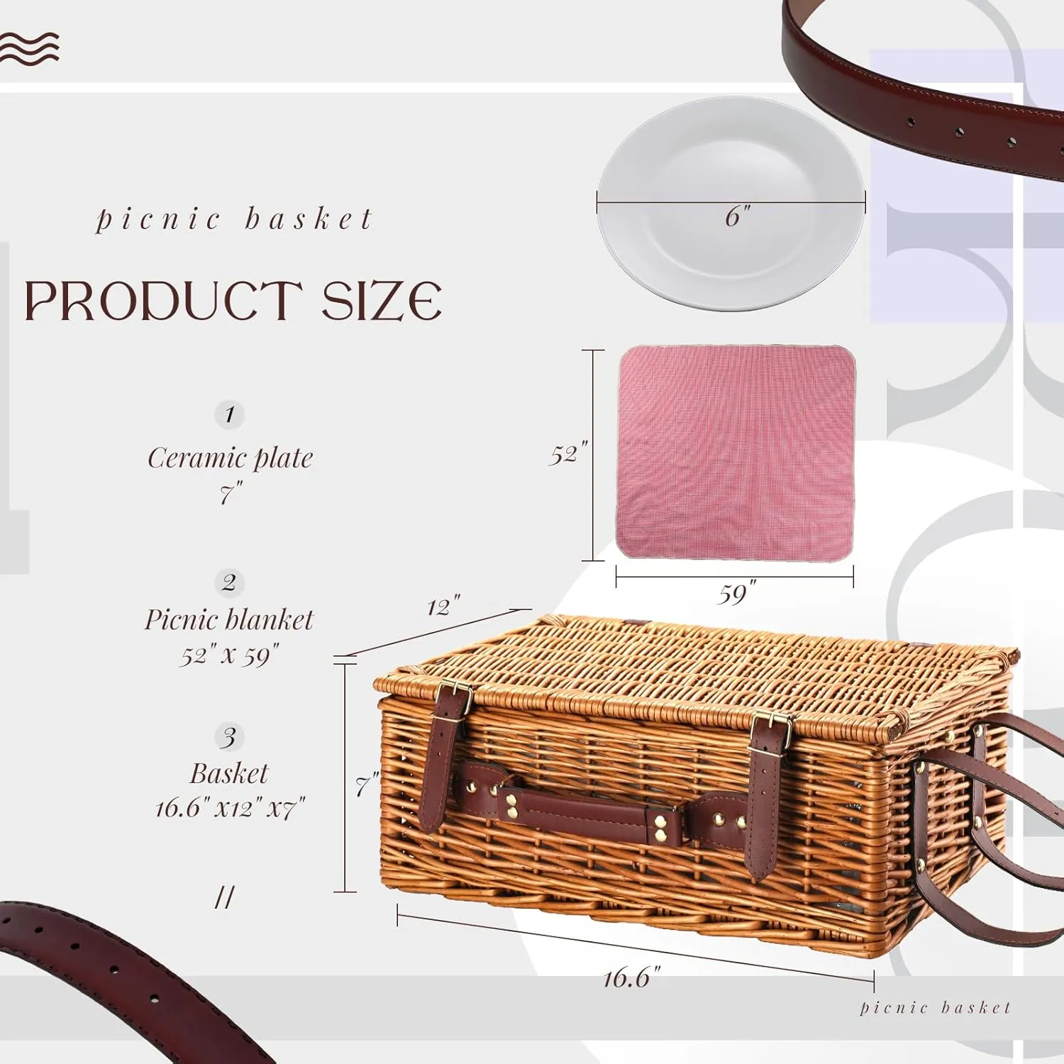 Picnic Basket for 4 Persons Willow Weaving Picnic Set with Cooler Insulation Bag and Waterproof Picnic mat Picnic Baskets for Camping,Wedding,Summer Beach, Outdoor,Birthday Gifts
