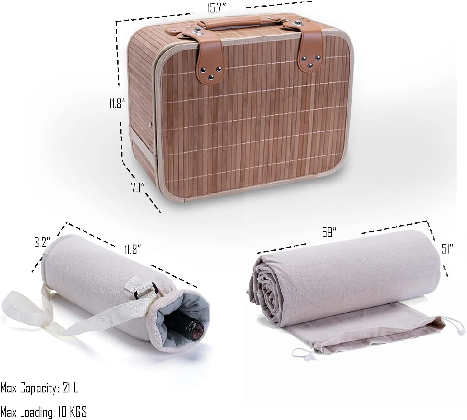 Picnic Basket Set for 2 with Waterproof Blanket Insulated Wine Pouch Hamper with Cutlery for Two Persons, Family,Couple,Camping,Outdoor,Wedding Gift, Birthday