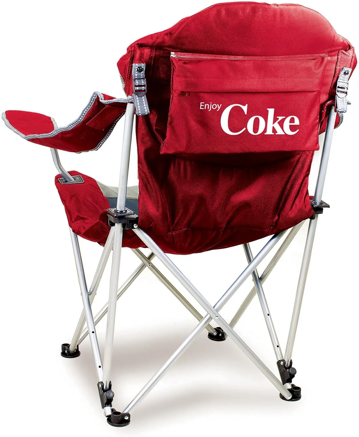 PICNIC TIME Coca-Cola Enjoy Coke Reclining Camp Chair, Beach Chair for Adults, Sports Chair with Carry Bag, (Dark Red)