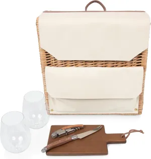 PICNIC TIME Corsica Grande Wine & Cheese Basket Backpack, Wine Tote Bag, Gift for Wine Lovers, (Beige Canvas)