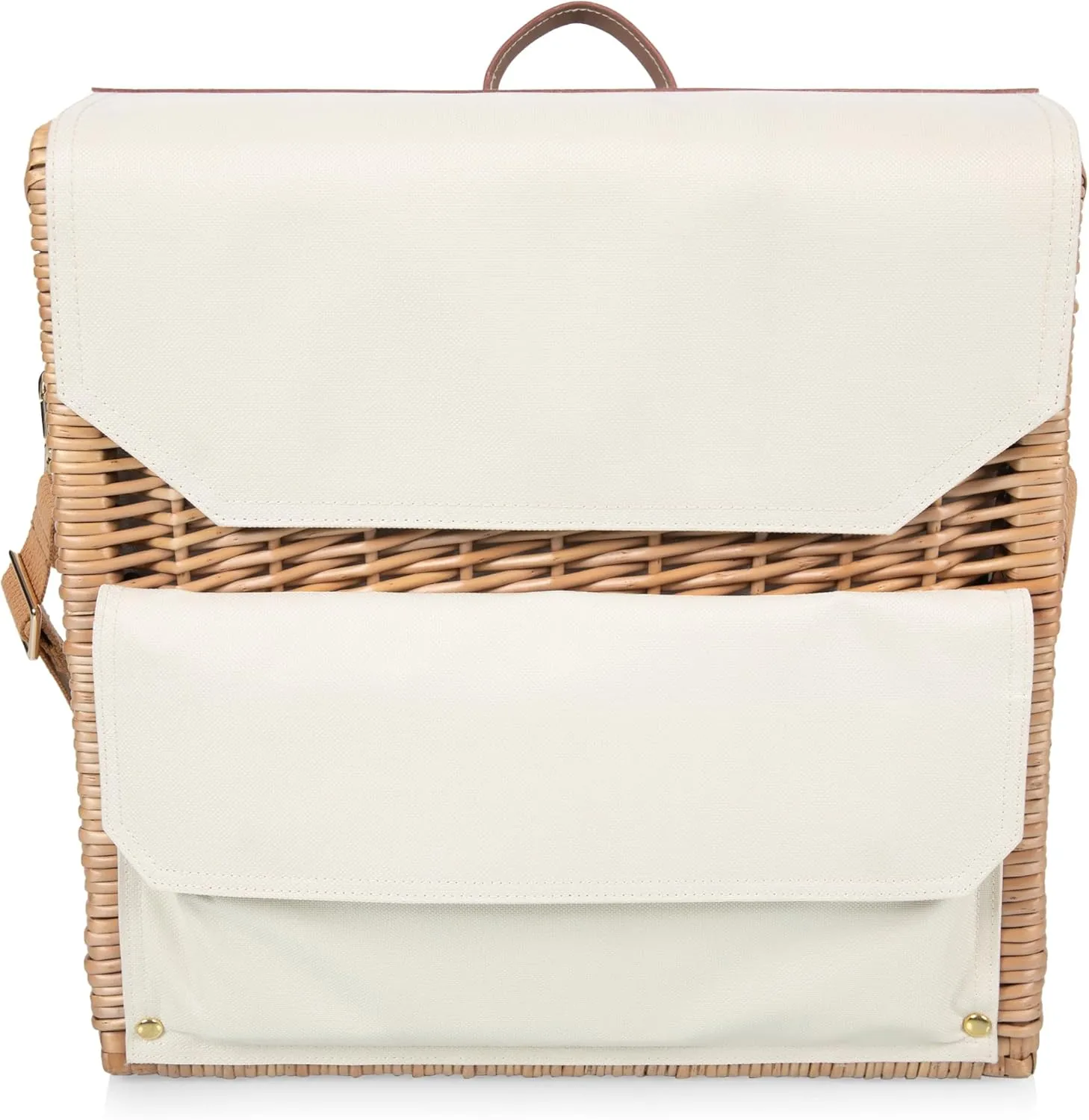 PICNIC TIME Corsica Grande Wine & Cheese Basket Backpack, Wine Tote Bag, Gift for Wine Lovers, (Beige Canvas)