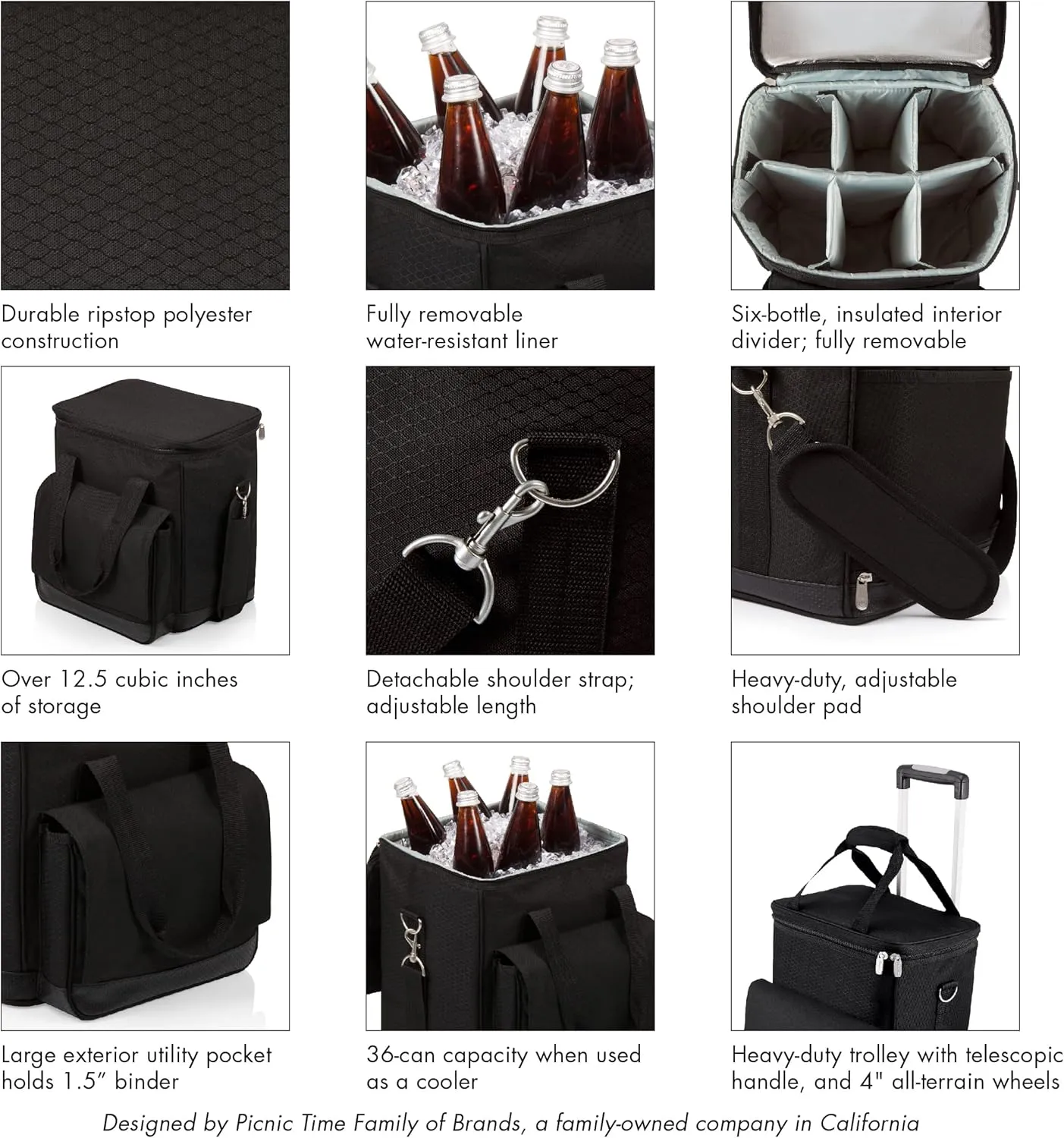PICNIC TIME NFL Unisex-Adult NFL Cellar 6-Bottle Wine Carrier & Cooler Tote with Trolley