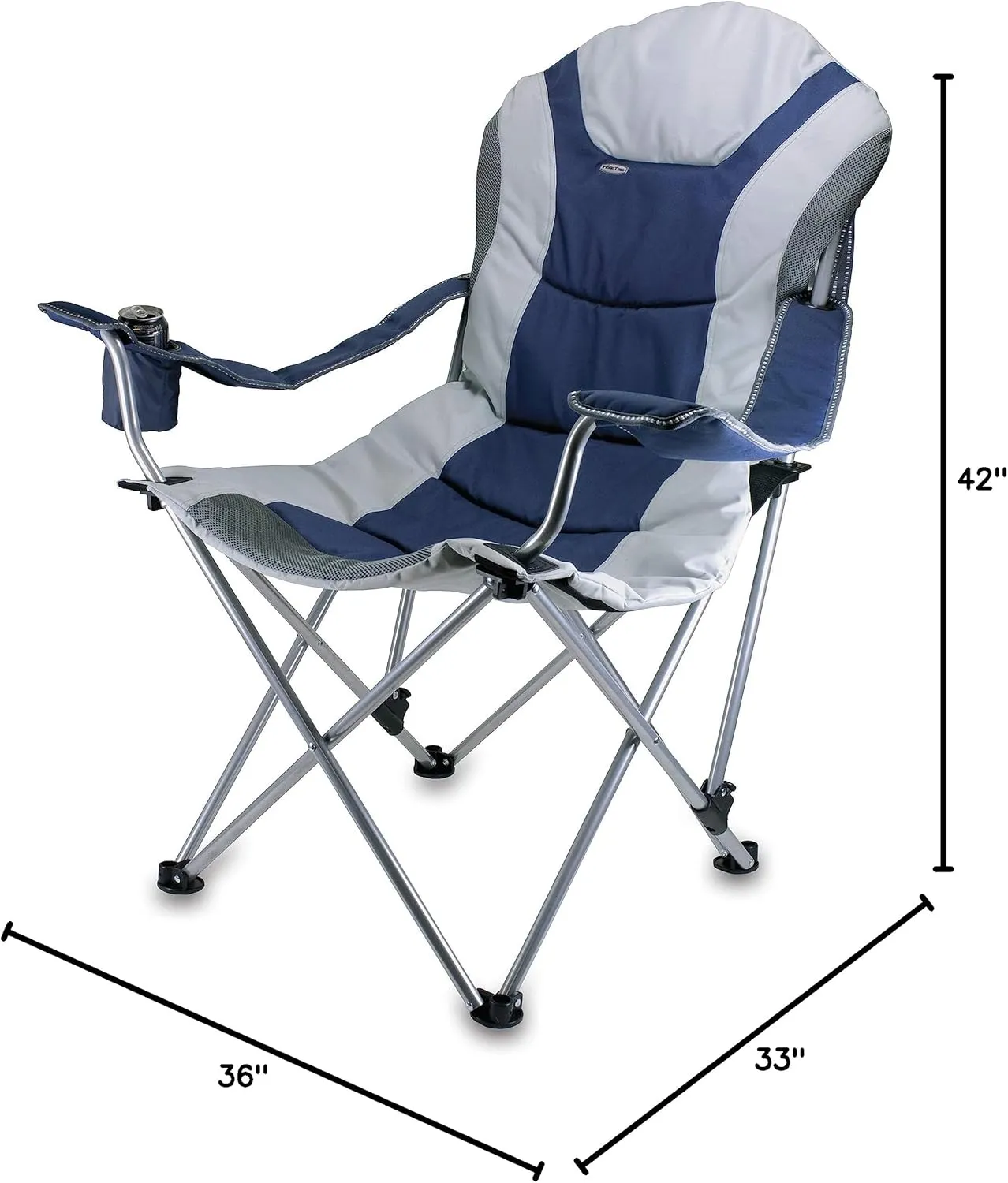 Picnic TIME Reclining Camp Chair, Beach Chair for Adults, Sports Chair with Carry Bag