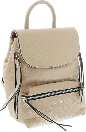 Pierre Cardin Beige Leather Small Fashion Backpack for womens