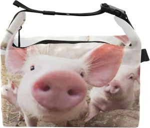 Pig Silhouette Pork Meat Lunch Bag for Women Lunchbag with Shoulder Strap Lunchbox for Work Adults Animal Floral Insulated Bag for Adult