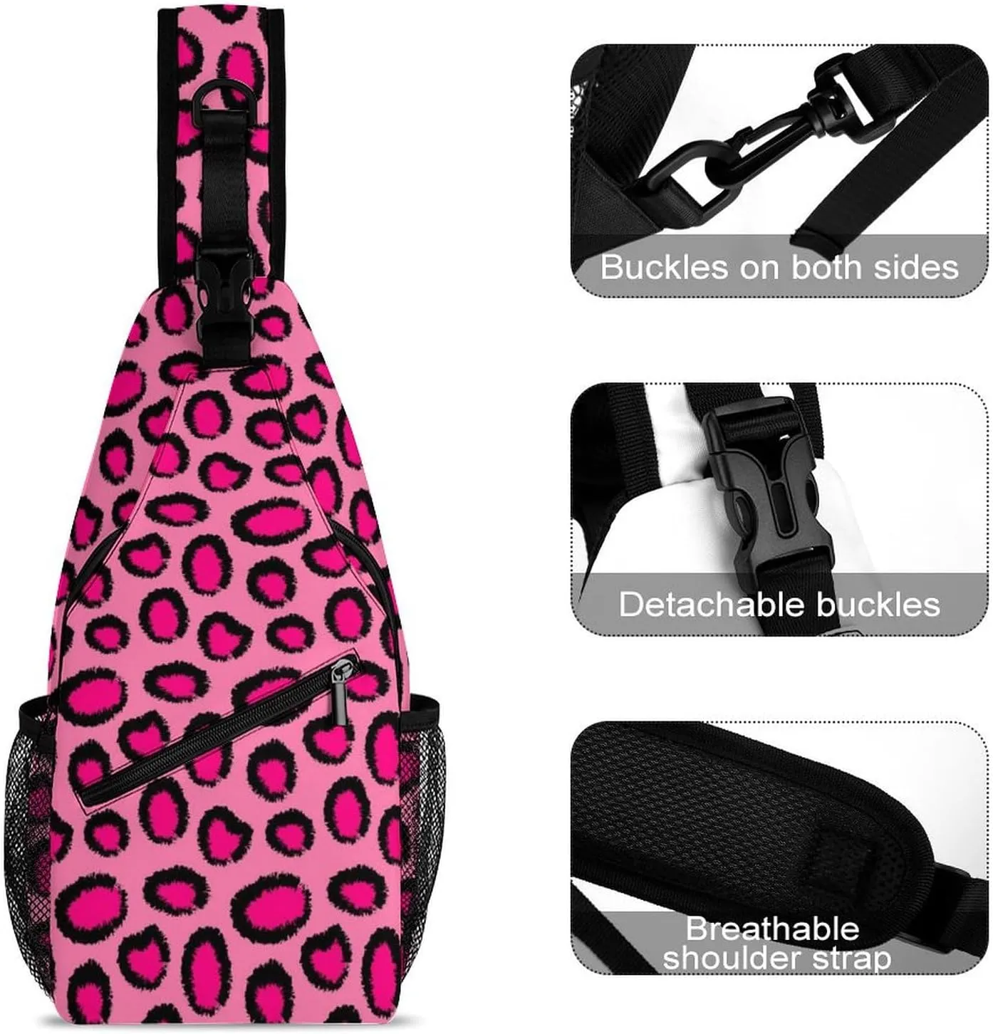 Pink-animal-print Crossbody Sling Bag for Women Men Travel Chest Bag, Cycling Shoulder Backpack