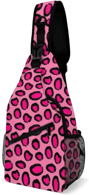 Pink-animal-print Crossbody Sling Bag for Women Men Travel Chest Bag, Cycling Shoulder Backpack