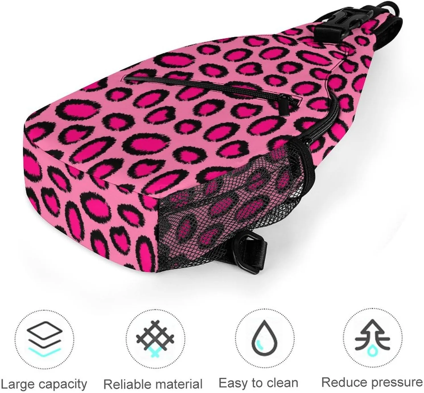 Pink-animal-print Crossbody Sling Bag for Women Men Travel Chest Bag, Cycling Shoulder Backpack