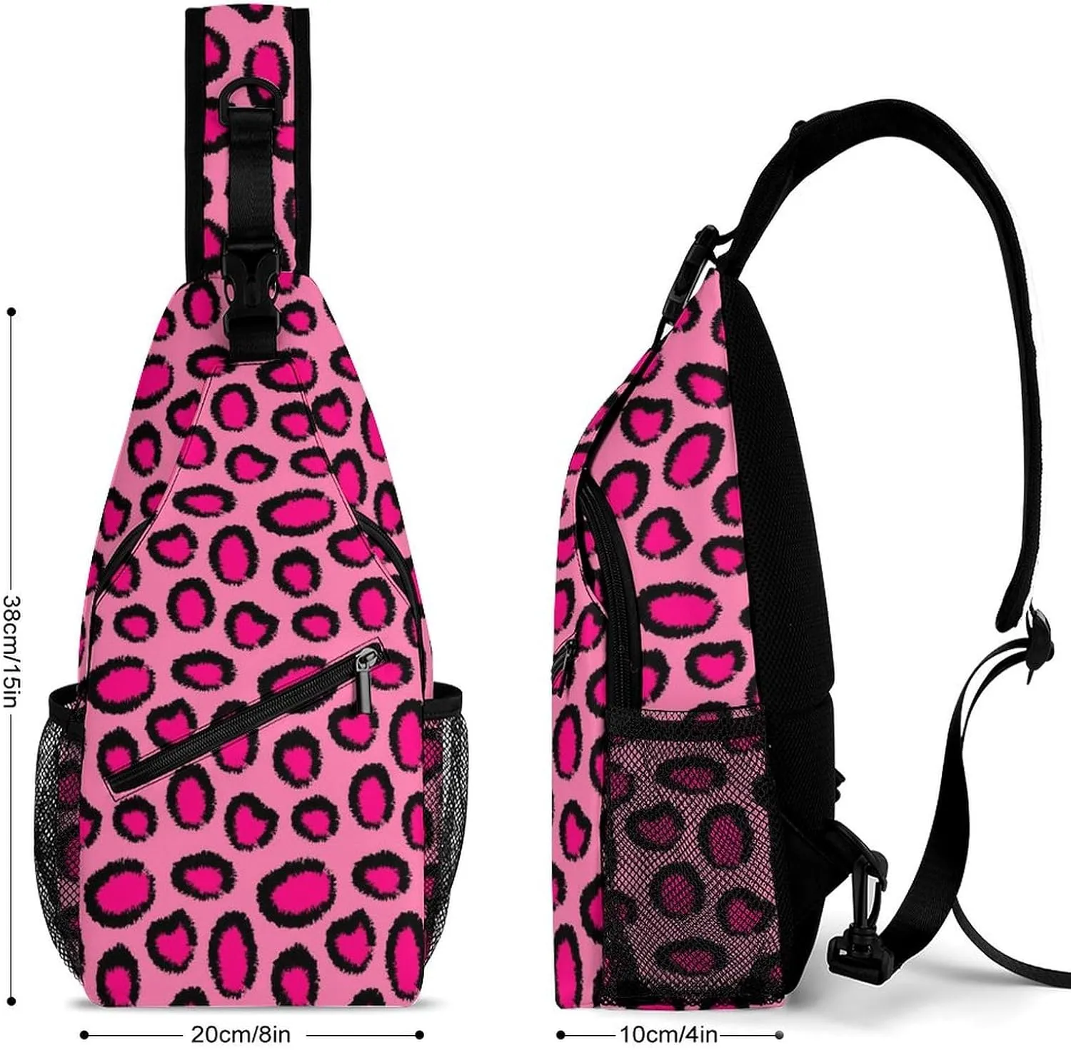 Pink-animal-print Crossbody Sling Bag for Women Men Travel Chest Bag, Cycling Shoulder Backpack