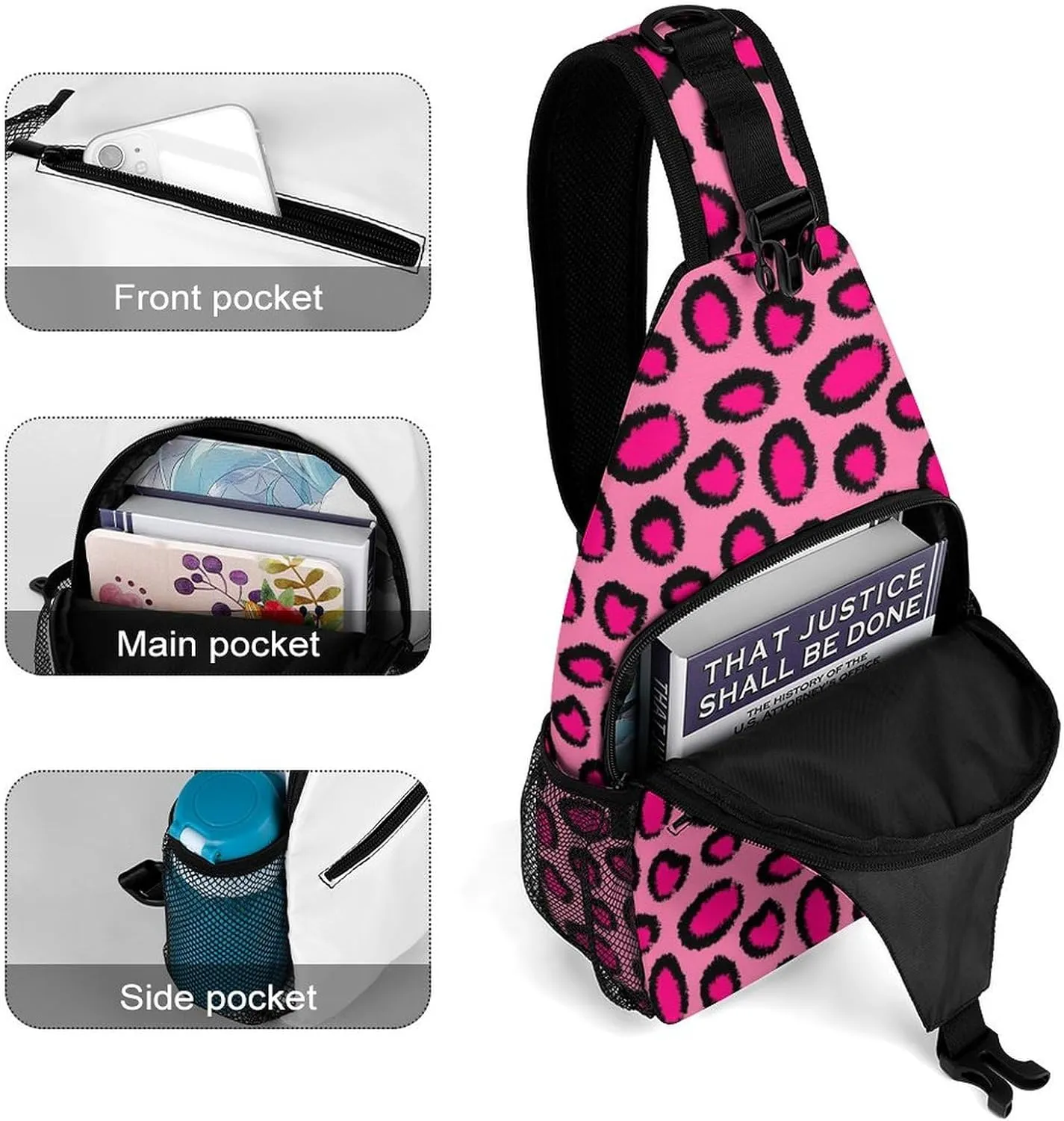 Pink-animal-print Crossbody Sling Bag for Women Men Travel Chest Bag, Cycling Shoulder Backpack
