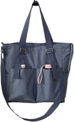 Pooyikoi Women Canvas Tote Bag Waterproof Nylon Multi Pocket Shoulder Bags Solid Crossbody Large Capacity Tote Shoulder Bags