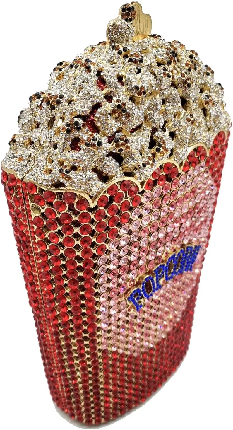 Popcorn Crystal Clutch Bag Women Novelty Evening Handbags Bridal Party Dinner Rhinestone Clutch Purse Wedding Bag,Mini