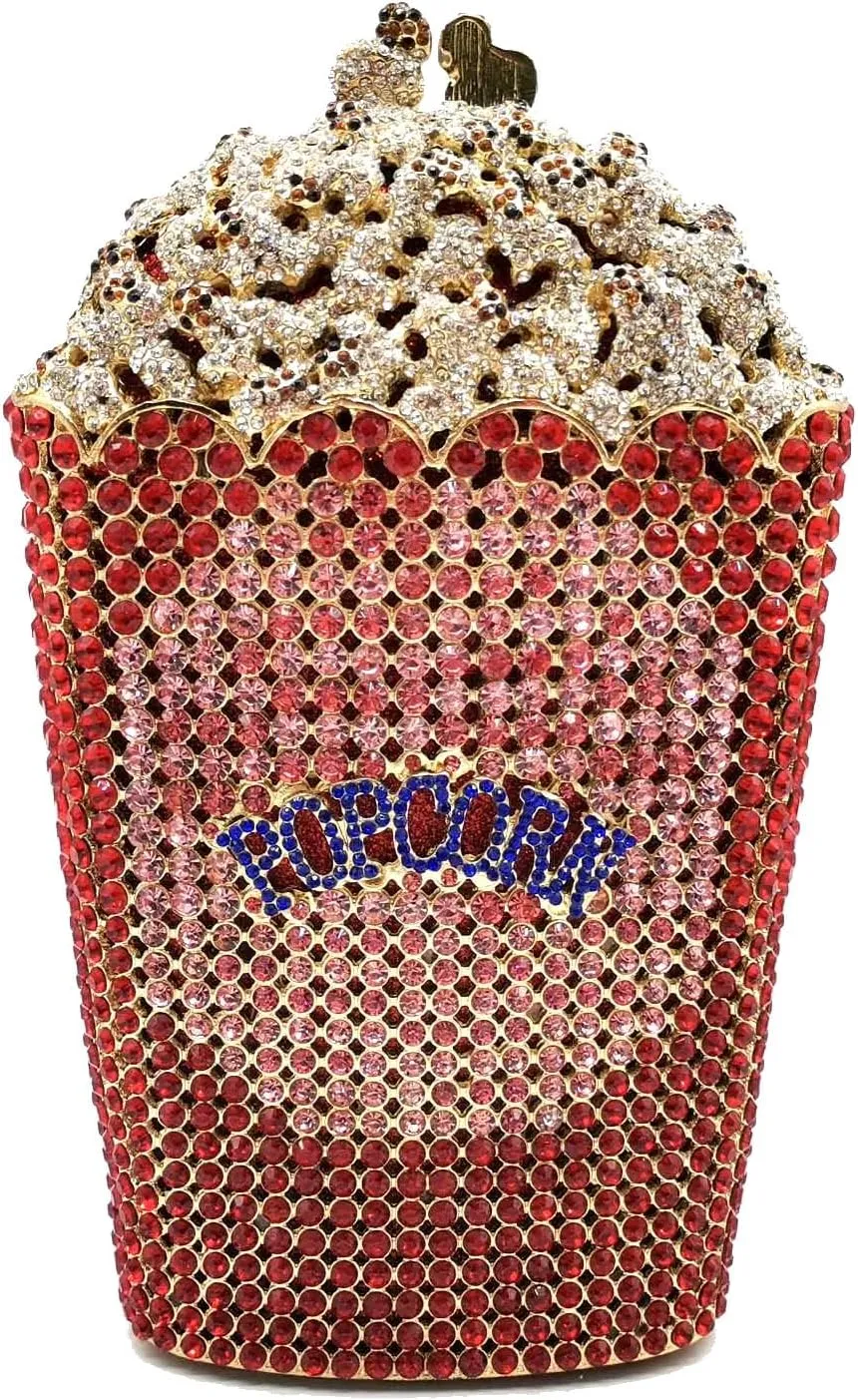 Popcorn Crystal Clutch Bag Women Novelty Evening Handbags Bridal Party Dinner Rhinestone Clutch Purse Wedding Bag,Mini