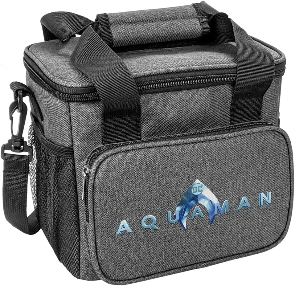Popfunk Aquaman Movie Logo Soft Insulated Cooler Bag, Large Lunch Bag, Lightweight, Thermal and Reusable for Office, Picnic, Beach