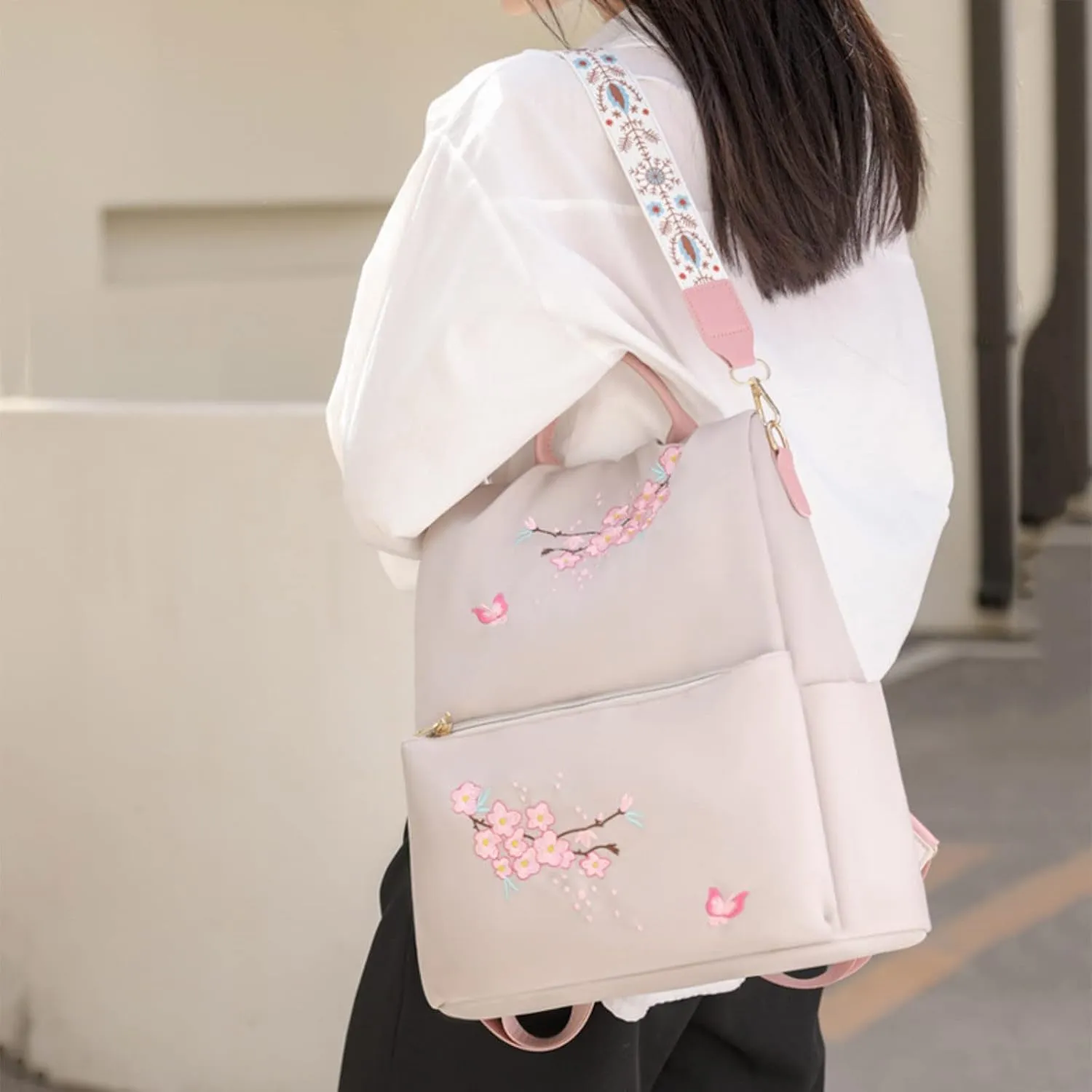 Popular Nylon Beige Pen Bag In Backpack Women School Bags Messenger Computer Bag for Men Briefcase (White, One Size)