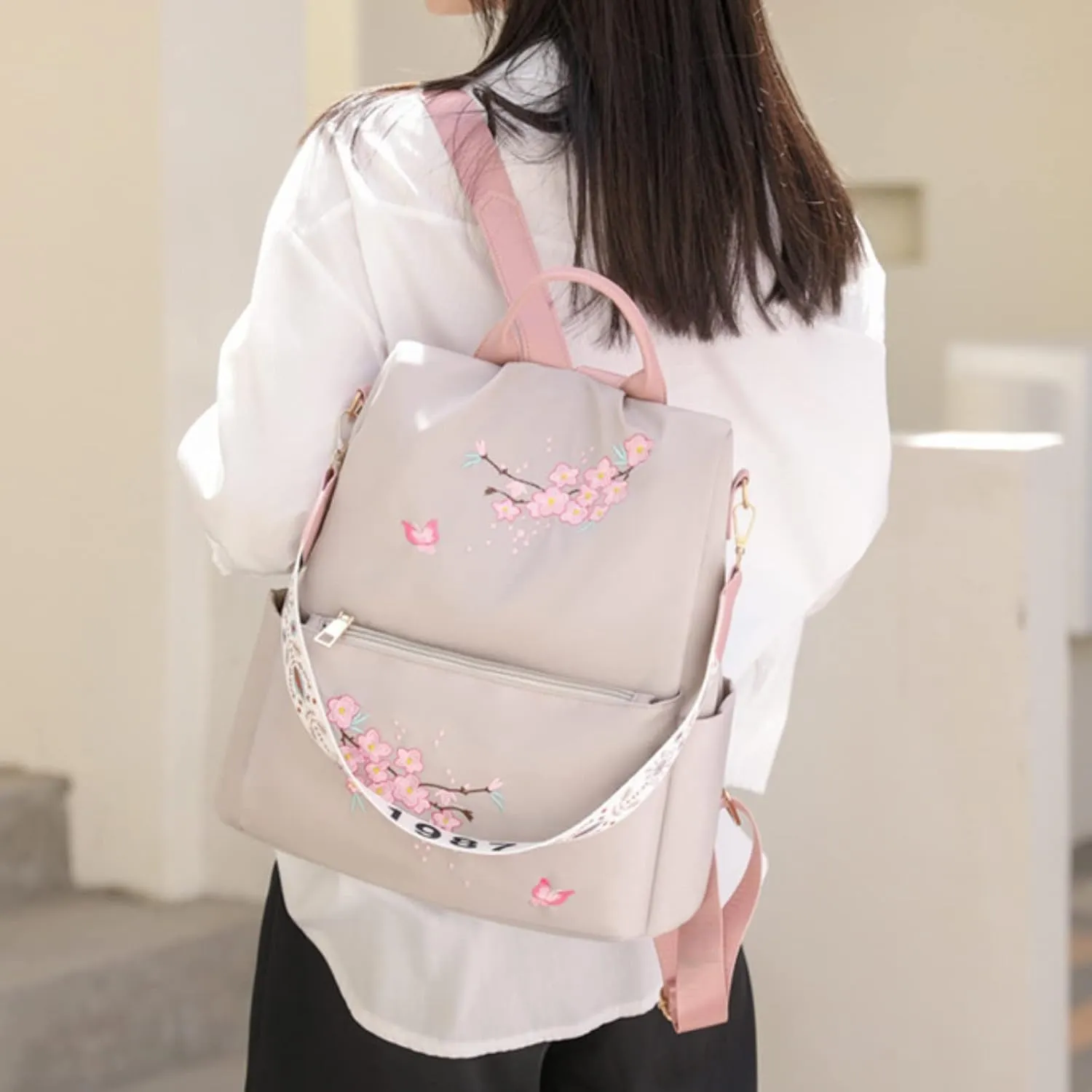Popular Nylon Beige Pen Bag In Backpack Women School Bags Messenger Computer Bag for Men Briefcase (White, One Size)