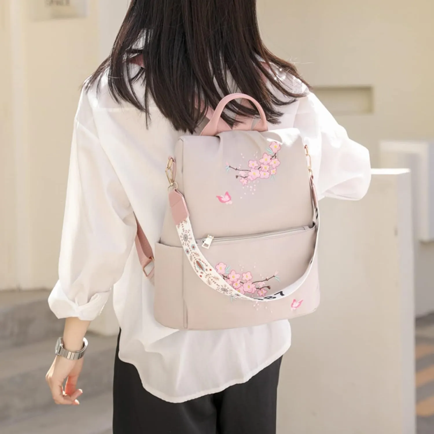 Popular Nylon Beige Pen Bag In Backpack Women School Bags Messenger Computer Bag for Men Briefcase (White, One Size)