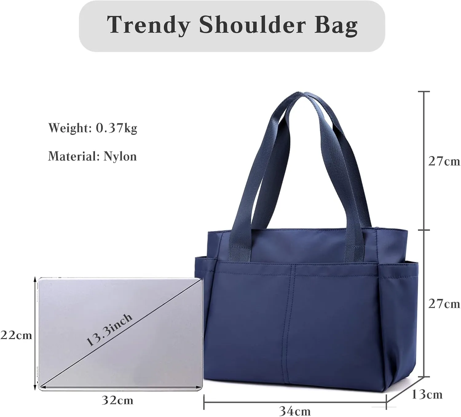PORRASSO Tote Bag Nylon Waterproof Handbag Women Shoulder Bag for Shopping Travel Work Daily Use Blue