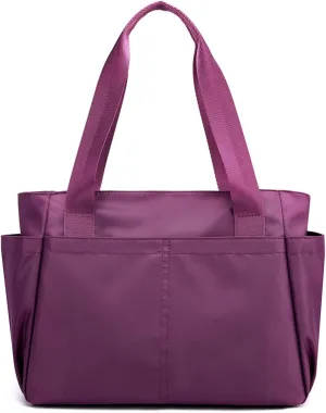 PORRASSO Tote Bag Nylon Waterproof Handbag Women Shoulder Bag for Shopping Travel Work Daily Use Purple