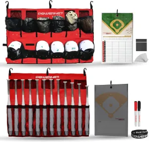 PowerNet Ultimate Coaching Team Bundle, Dugout Organizer for Baseball & Softball, Team Equipment Organizer, Hanging Bat Bag & Baseball Glove Helmet Holder, Dry Erase Magnetic Lineup Board