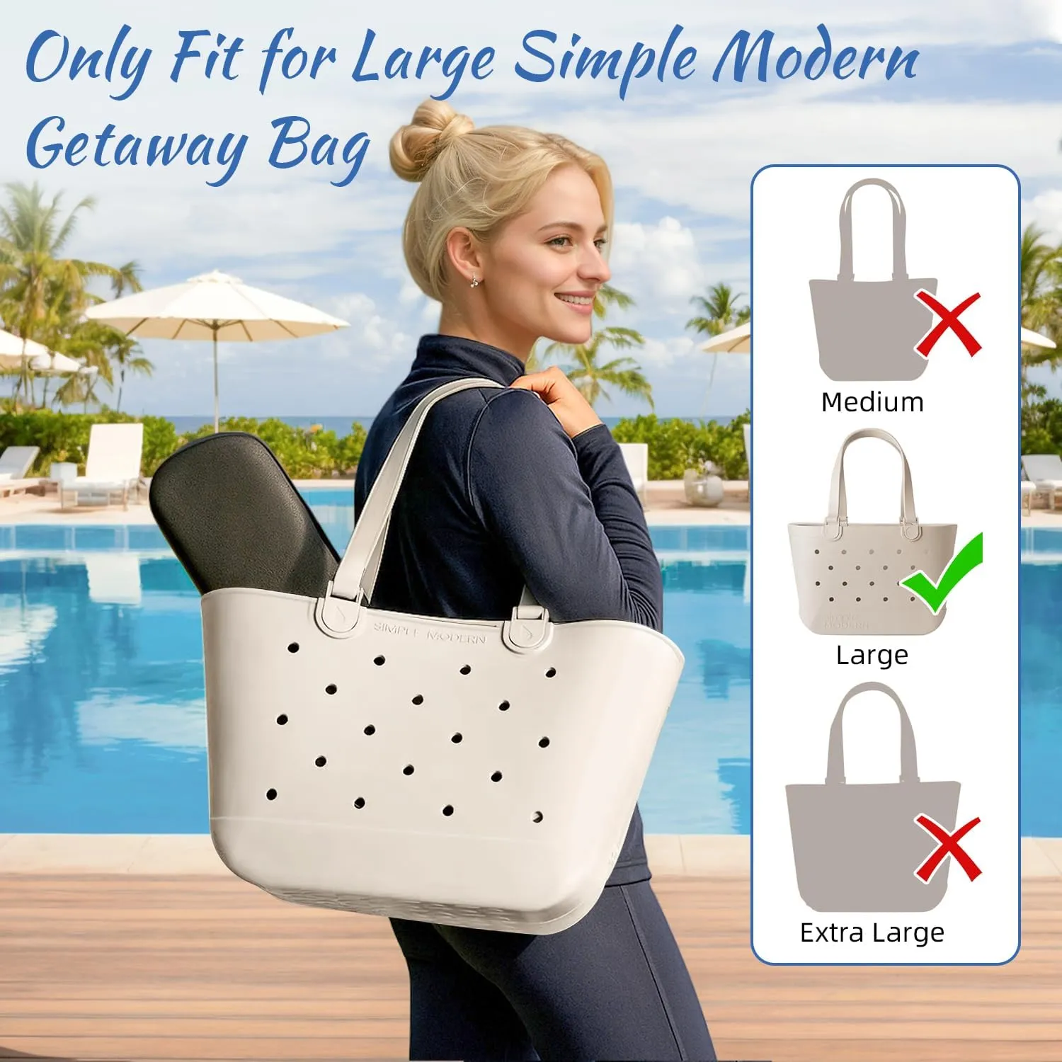 PoYang Dividers for Large Simple Modern Bag Accessories 2 Pack, Lightweight Metal Divider Tray for Simply Modern Getaway Tote, Sturdy & Waterproof Beach Tote Bag Organizer Insert, White