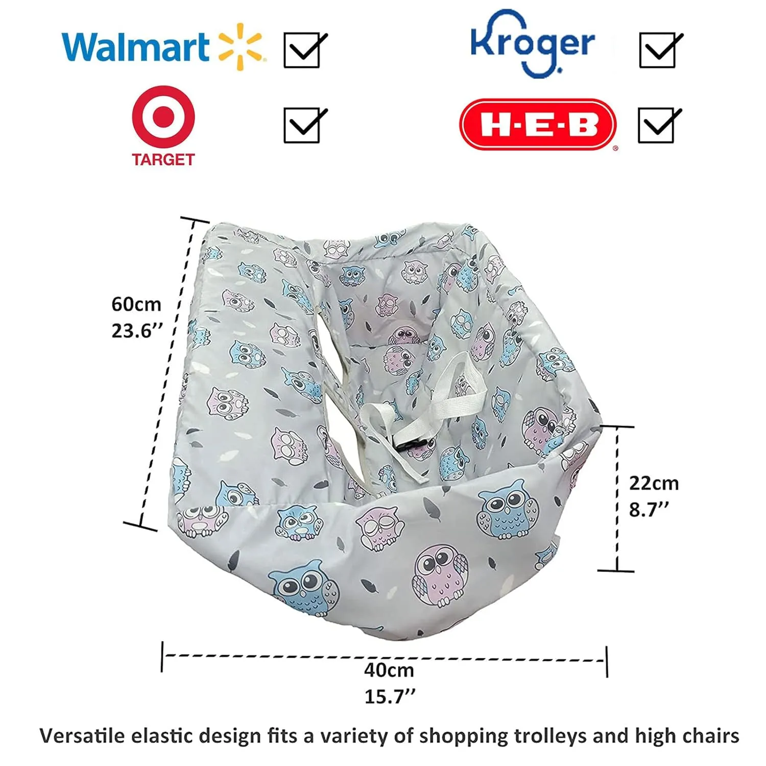 Pozico Baby Shopping Cart Cover & High Chair Cover – Machine Washable, Grocery Cart Cover for Babies with Portable Cloth Bag Included, Owl Design