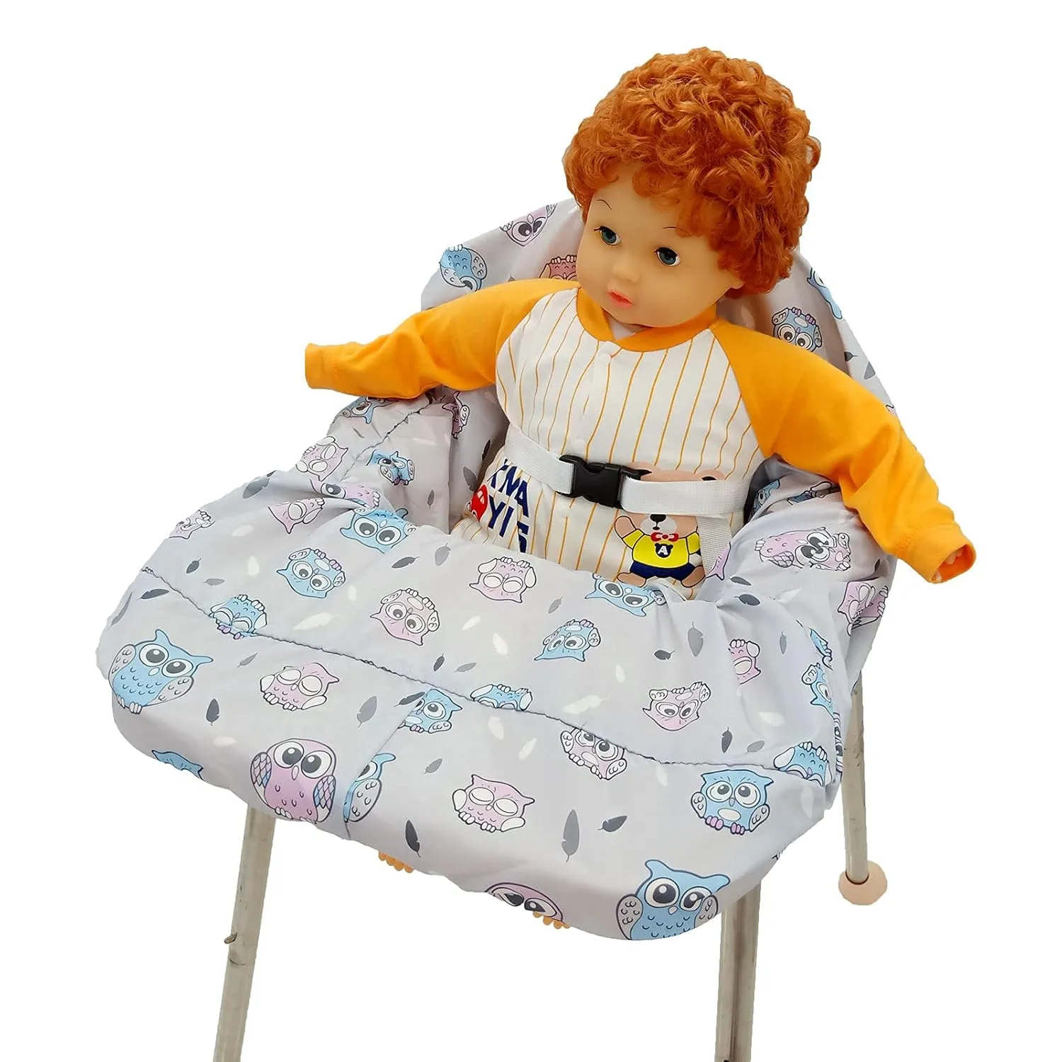 Pozico Baby Shopping Cart Cover & High Chair Cover – Machine Washable, Grocery Cart Cover for Babies with Portable Cloth Bag Included, Owl Design