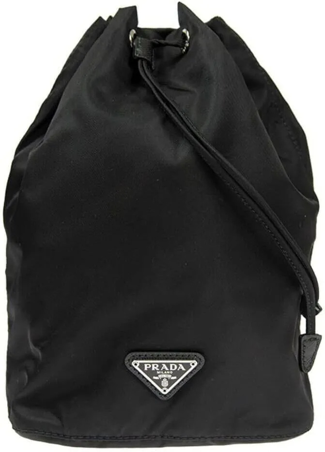 Prada Black Nylon and Leather Drawstring Pouch 1NA369